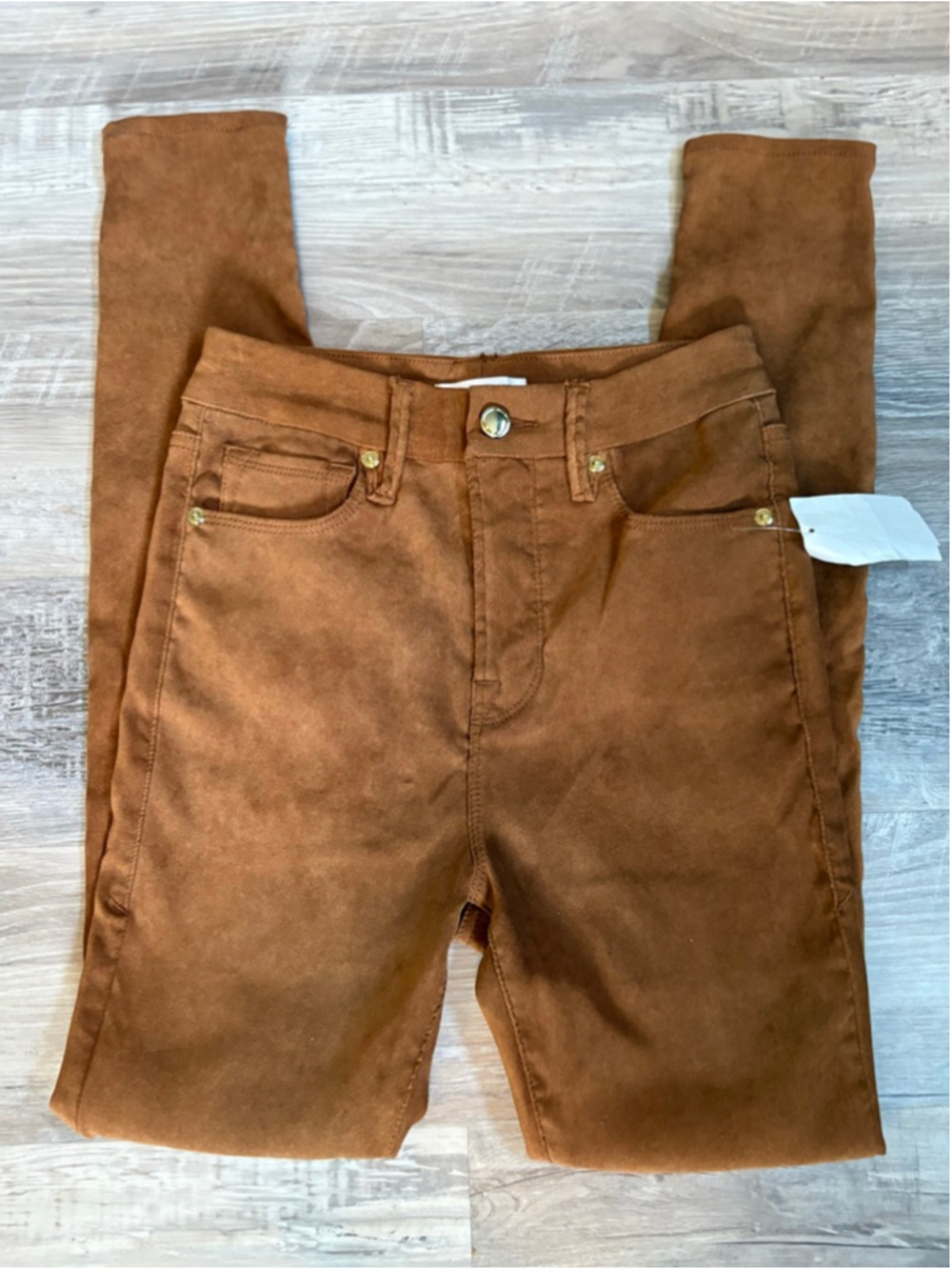 Good American Good Waist Faux Suede Skinny Jeans Tobacco Brown Size 2/26